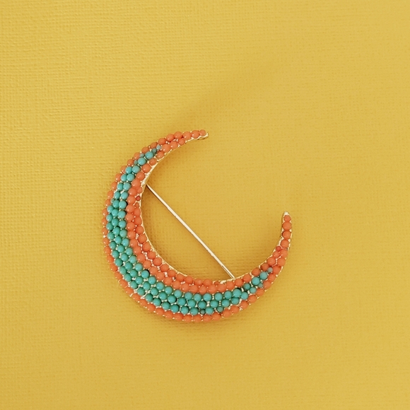 Vintage Simulated Coral and Turquoise Brooch BKS Signed - Picture 12 of 12